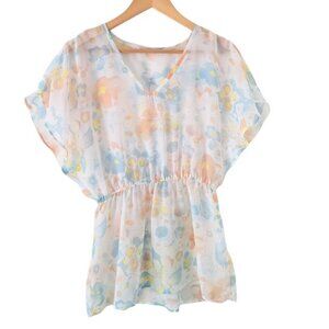 Sheer Water Color Floral Flowy Top